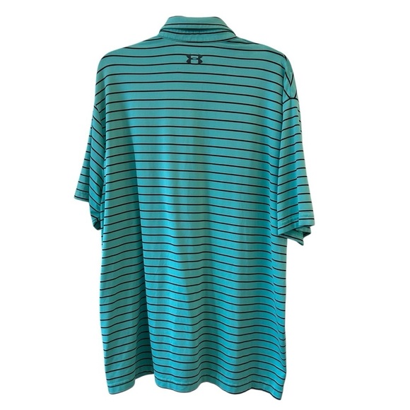Under Armour Men's Blue Green Teal Turquoise Striped Short Sleeved Polo Shirt XL - Picture 3 of 4